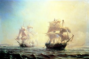 1793'te New York Limanı'nda firkateyn 'L'Embuscade' ve 'Boston' arasındaki savaş